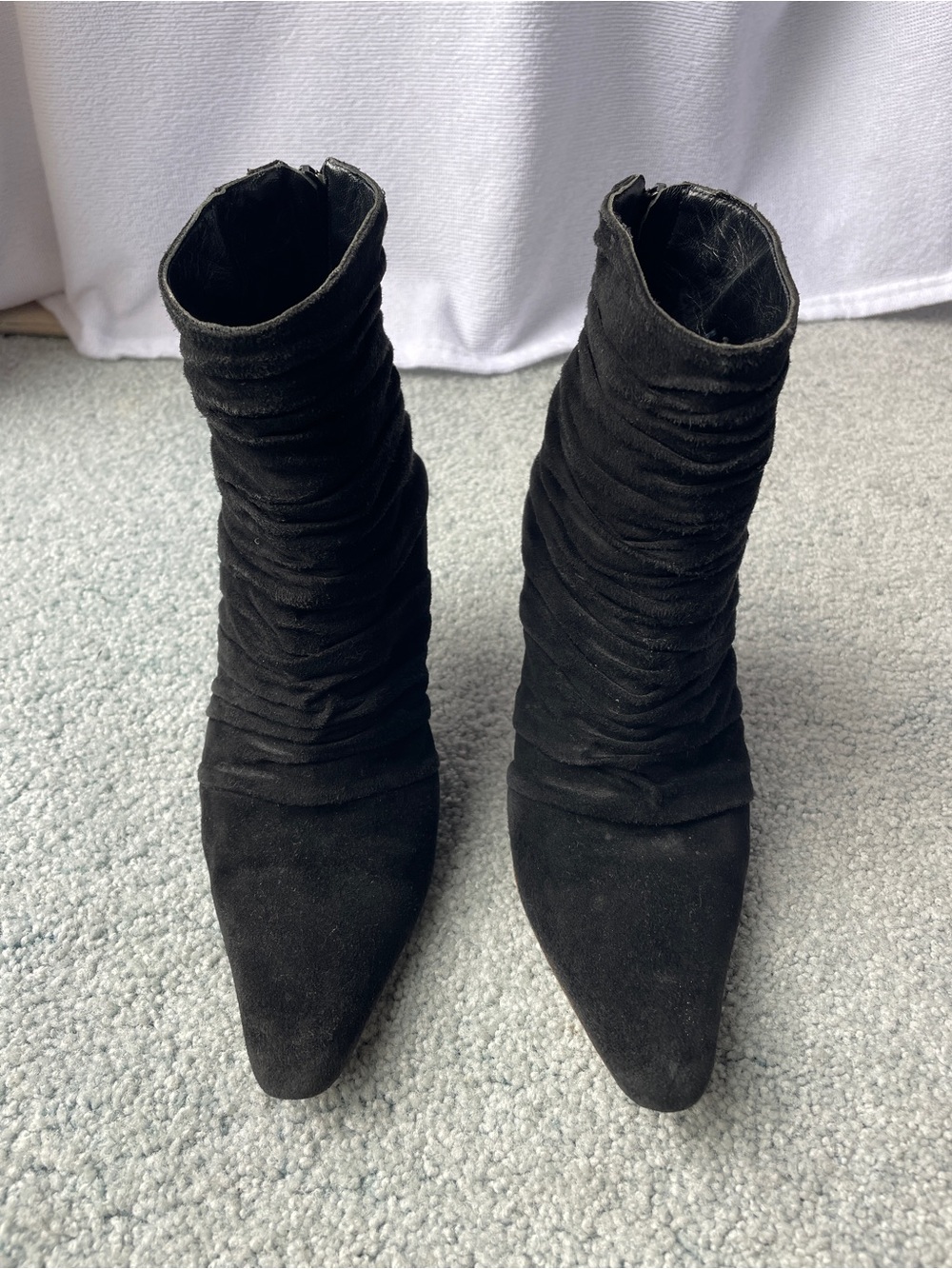Manolo Blahnik Black Ruched Pointed-Toe Ankle Boots